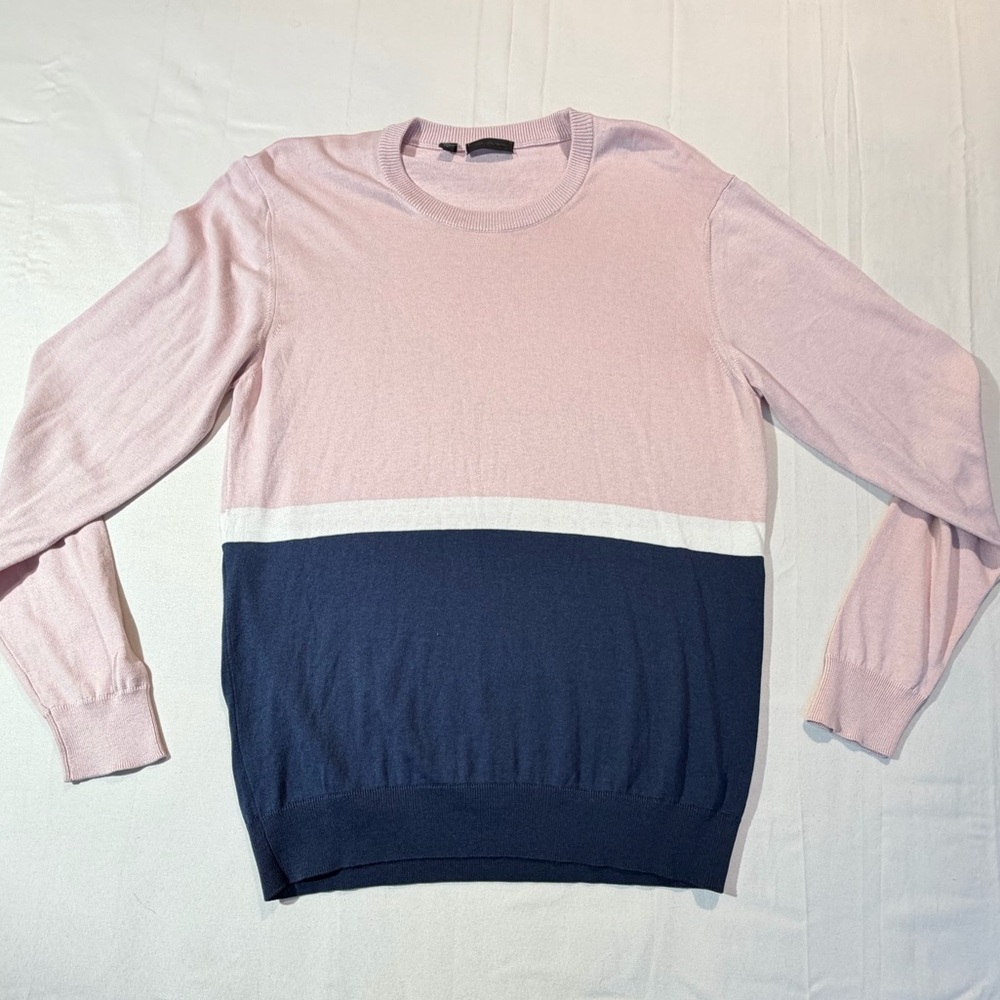 Saks Fifth Avenue Men's L Silk Cotton Crewneck Sweater Colorblock Lightweight